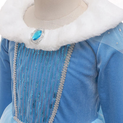 Disfraz de Reina de Hielo con cuello de peluche para niña