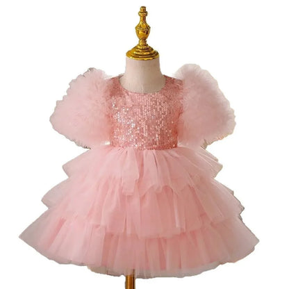 Rosa Tüll-Partykleid im Prinzessinnen-Stil mit Pailletten 