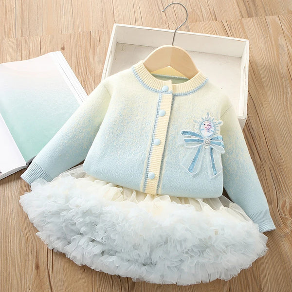 Ice Princess Outfit for Girls – Tulle Tutu Skirt & Knitted Top