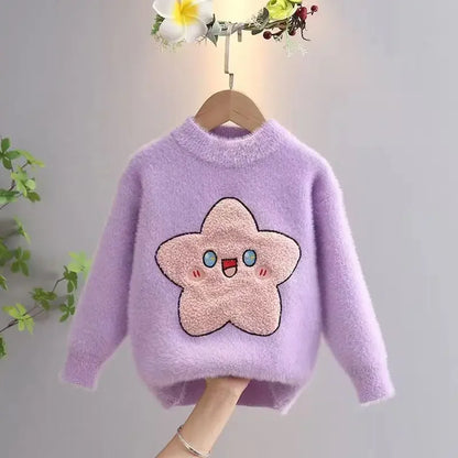 Kawaii Star Face Fluffy Knit Sweater