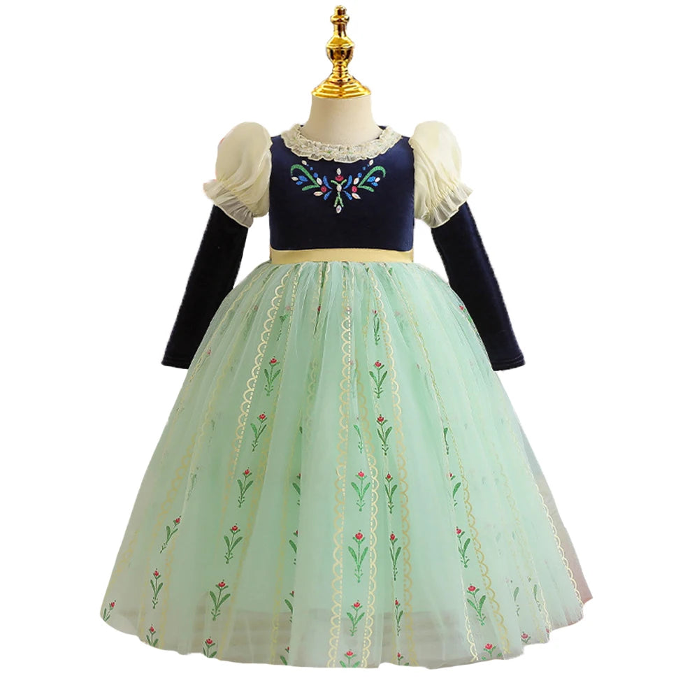 Herbstprinzessin Kostüm für Mädchen – Blau-Grünes Kleid