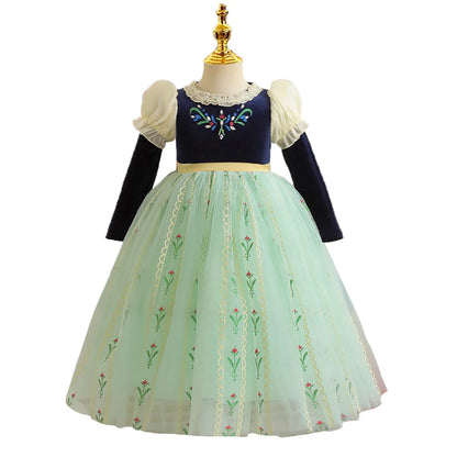 Herbstprinzessin Kostüm für Mädchen – Blau-Grünes Kleid