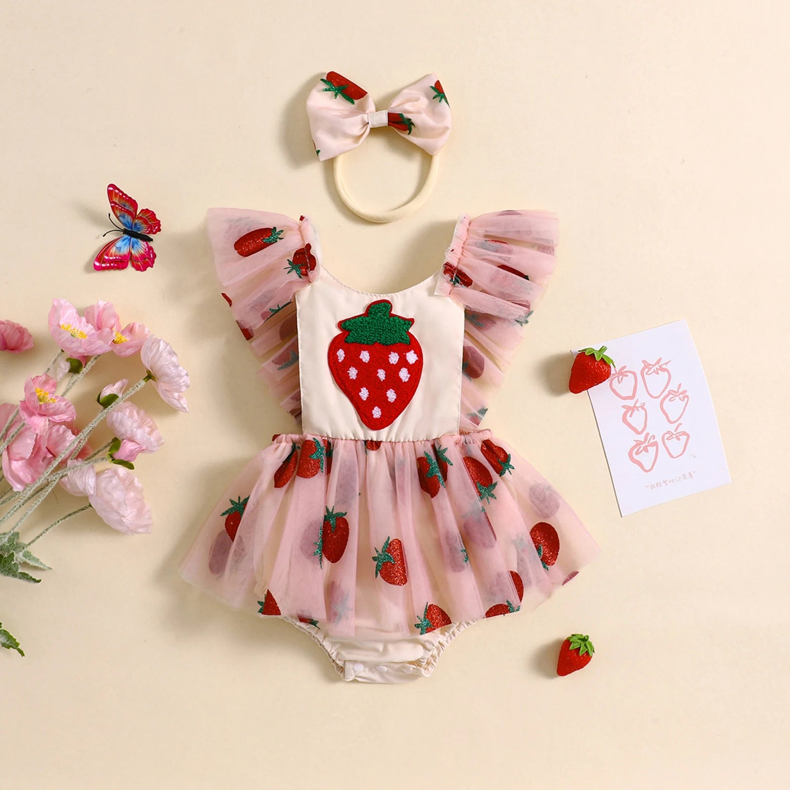 Conjunto de pelele para bebé con beso de fresa