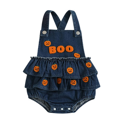 🎃 Boo Baby Halloween Denim Romper