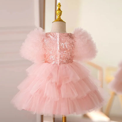 Rosa Tüll-Partykleid im Prinzessinnen-Stil mit Pailletten 