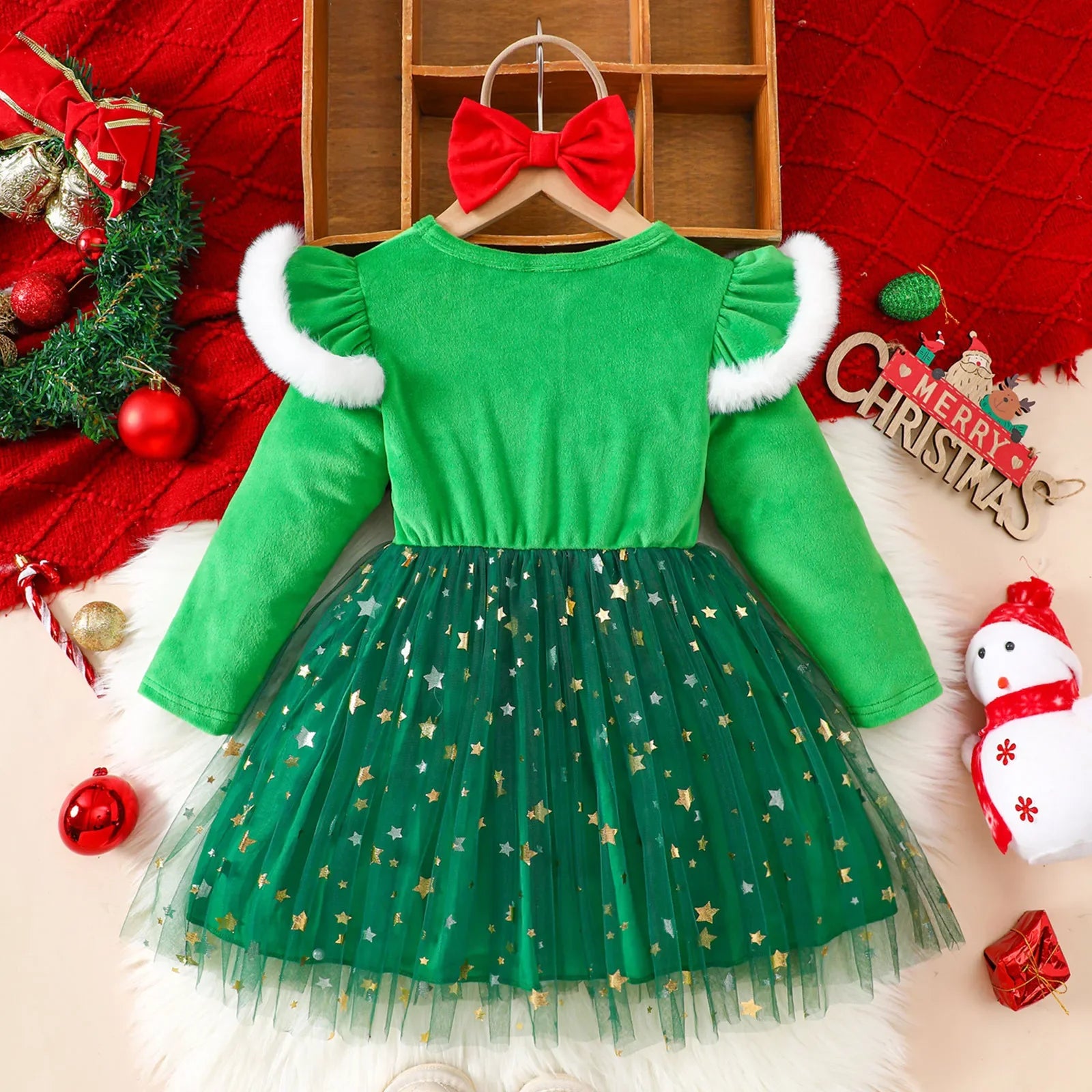 Christmas Elf Tulle Dress with Headband