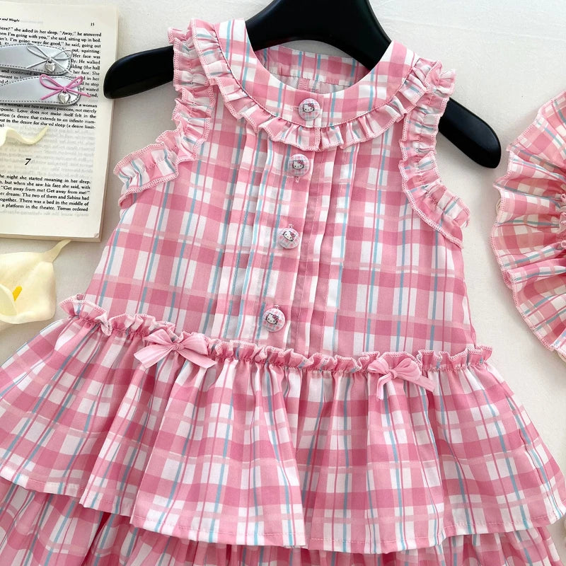 Sweetheart Bow Pink Plaid Dress for Girls