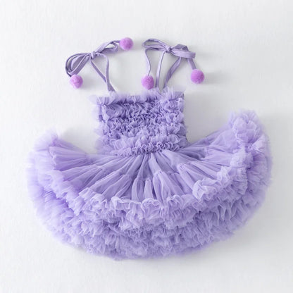Pink & Purple Ruffle Pompom Tutu Dress