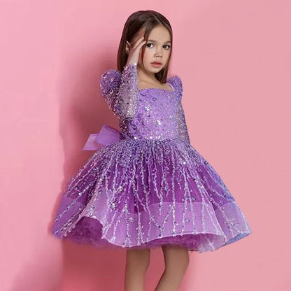 childs party dress Green Jewel Neck Sleeveless Bows Tulle Cotton Sequined Kids Party Dresses, Green / 2 Years old