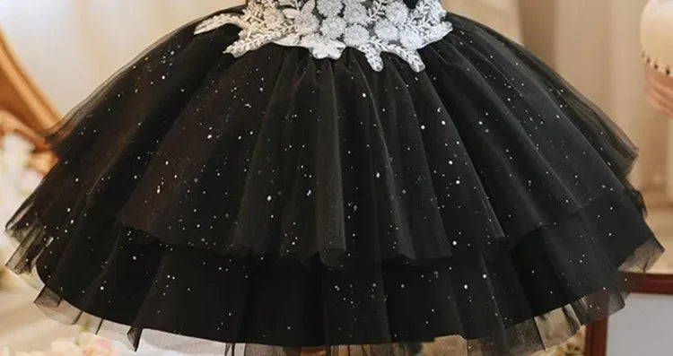 Girls Black Sparkle Tulle Party Dress
