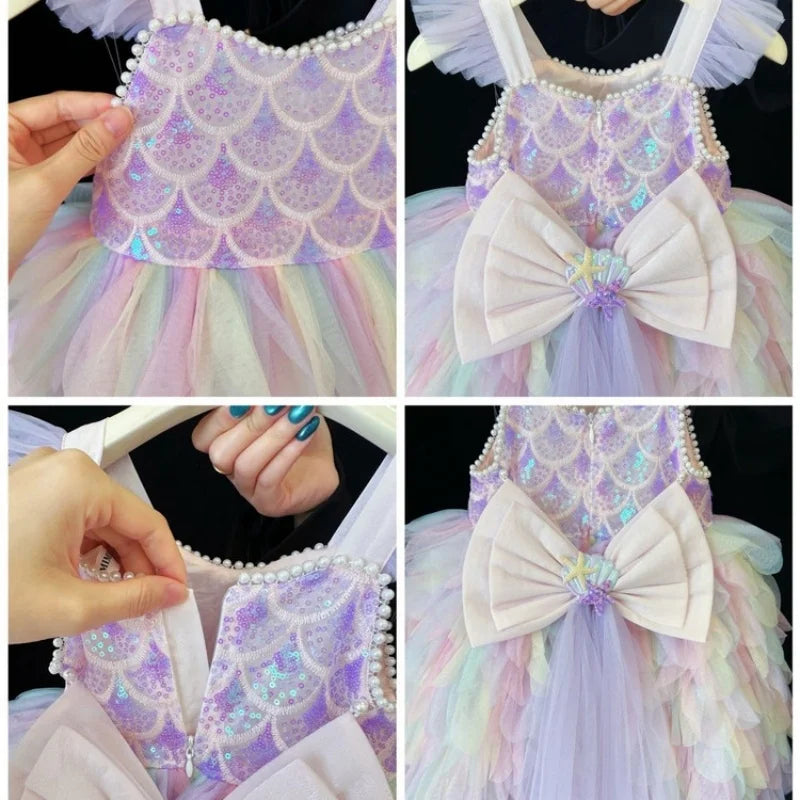 Regenbogen-Meerjungfrauen-Prinzessinnenkleid für Mädchen