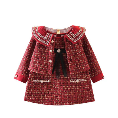 Rotes Pariser Tweed-Outfit für Mädchen