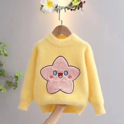 Kawaii Star Face Fluffy Knit Sweater