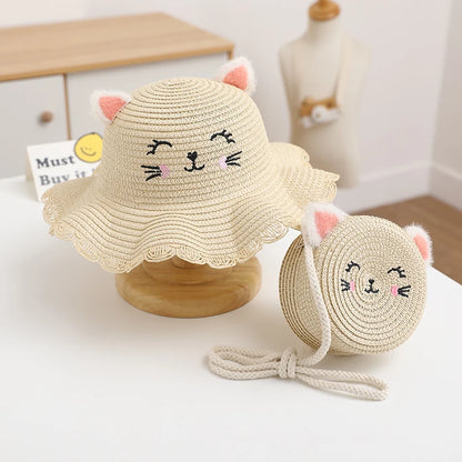 Conjunto de sombrero y bolso de paja Kitty