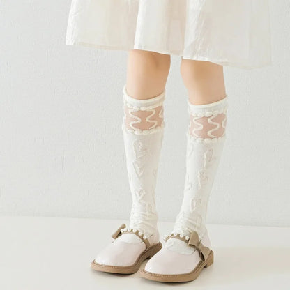 Lolita Textured Knee-High Socks Set – 5 Pairs of Romantic Elegance for Girls