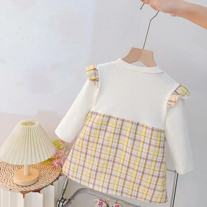 Baby Girl Plaid Bunny Dress – Long Sleeve Outfit