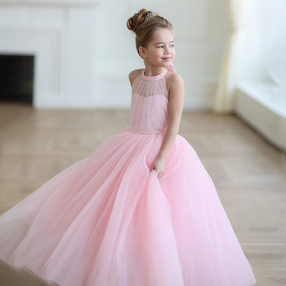 Vestido largo de tul princesa rosa para niñas