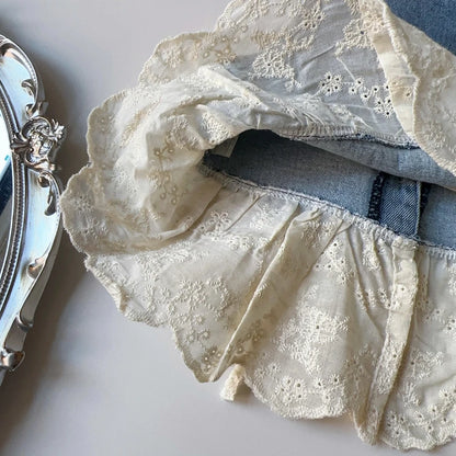 Completo in pizzo denim per ragazze 