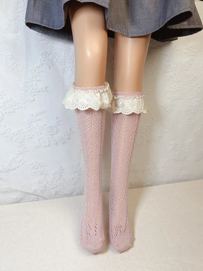 Lace Ruffle Knee-High Socks – Vintage Style for Girls
