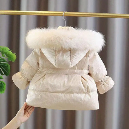 Winter Princess Puffer Coat – Soft Gold Elegance