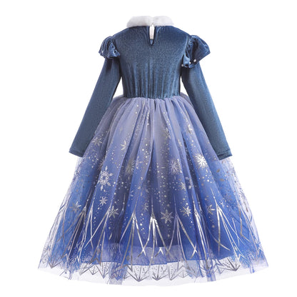 Disfraz de Princesa de Hielo de Invierno: Terciopelo y Tul de Copos de Nieve