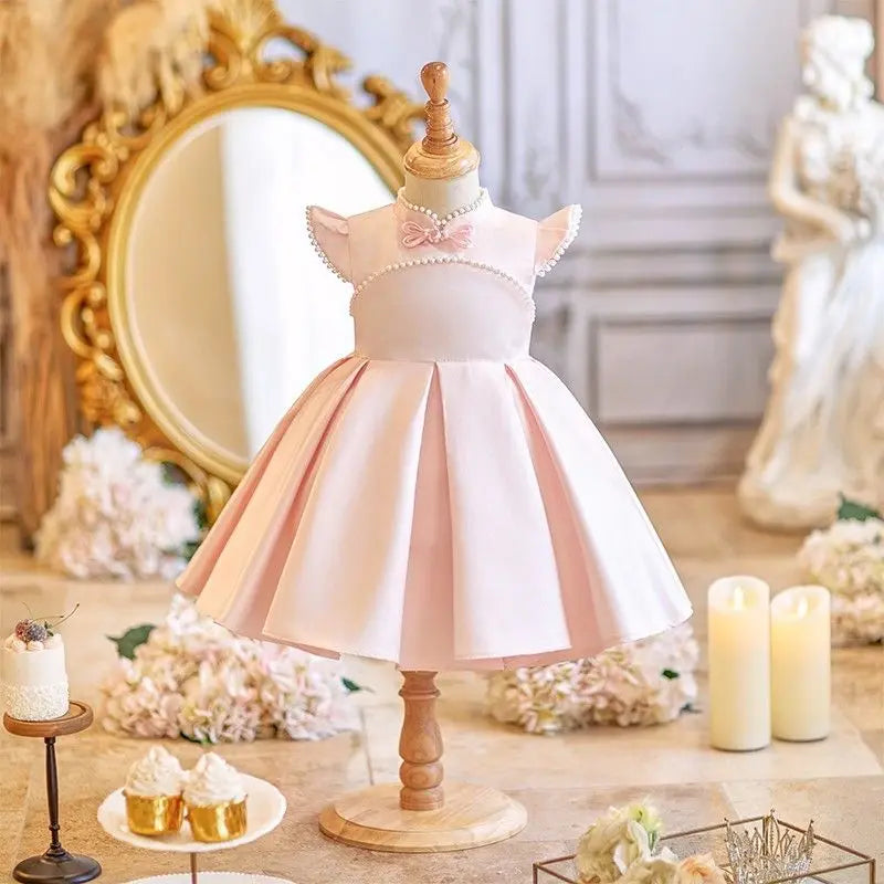 Vintage Pink Party Dress with Floral Cape