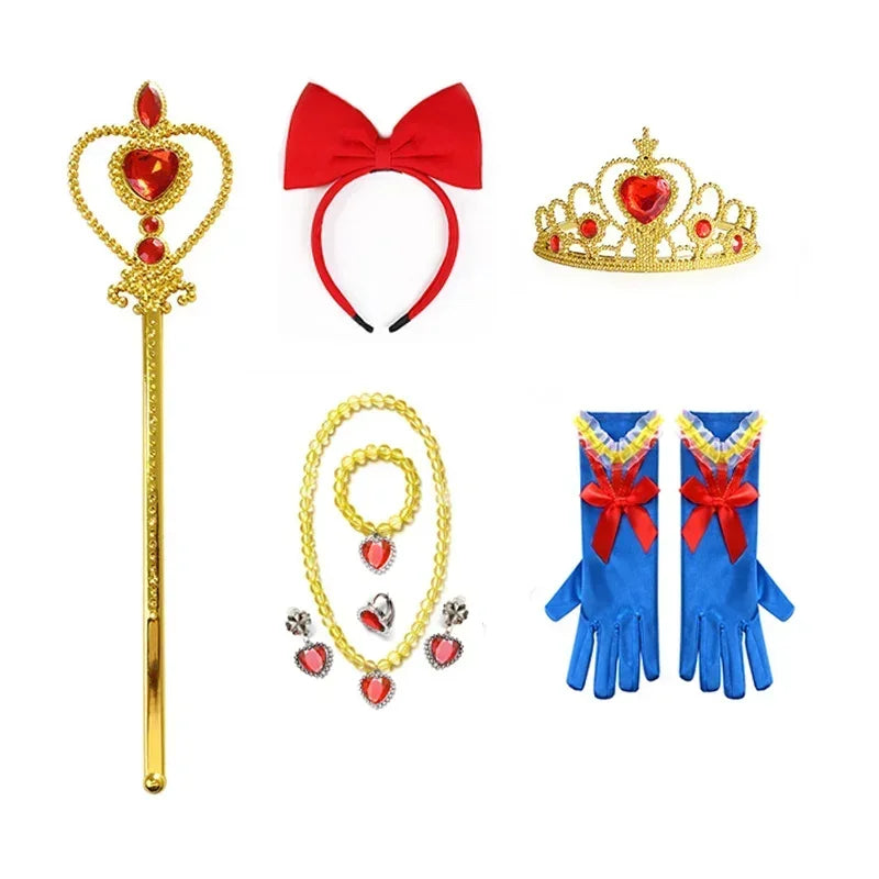Waldprinzessin-Accessoire-Set – Kurze Perücke, rote Schleife, Krone und Handschuhe