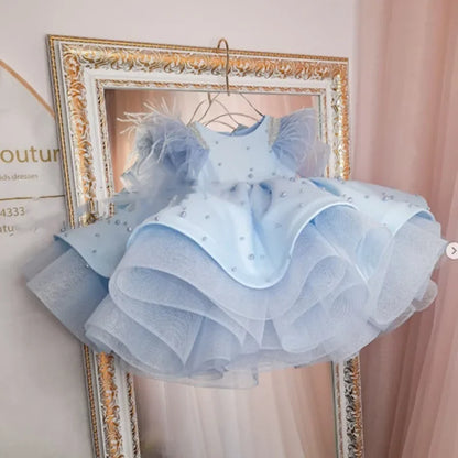 Traumprinzessin Blaues Mädchenkleid mit Perlen und Tüll 