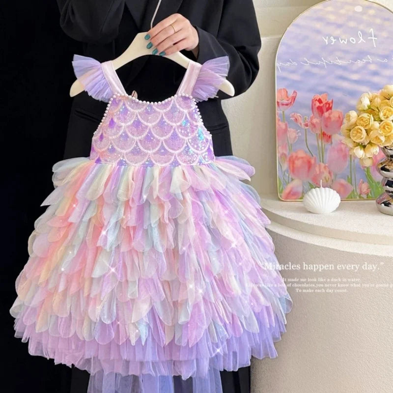 Regenbogen-Meerjungfrauen-Prinzessinnenkleid für Mädchen