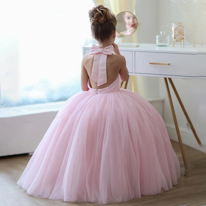 Vestido largo de tul princesa rosa para niñas