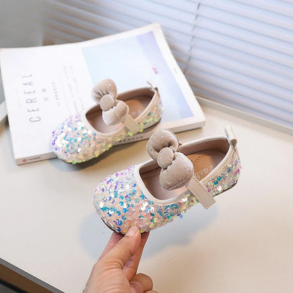 Velvet Bow Sequin Mary Jane Shoes