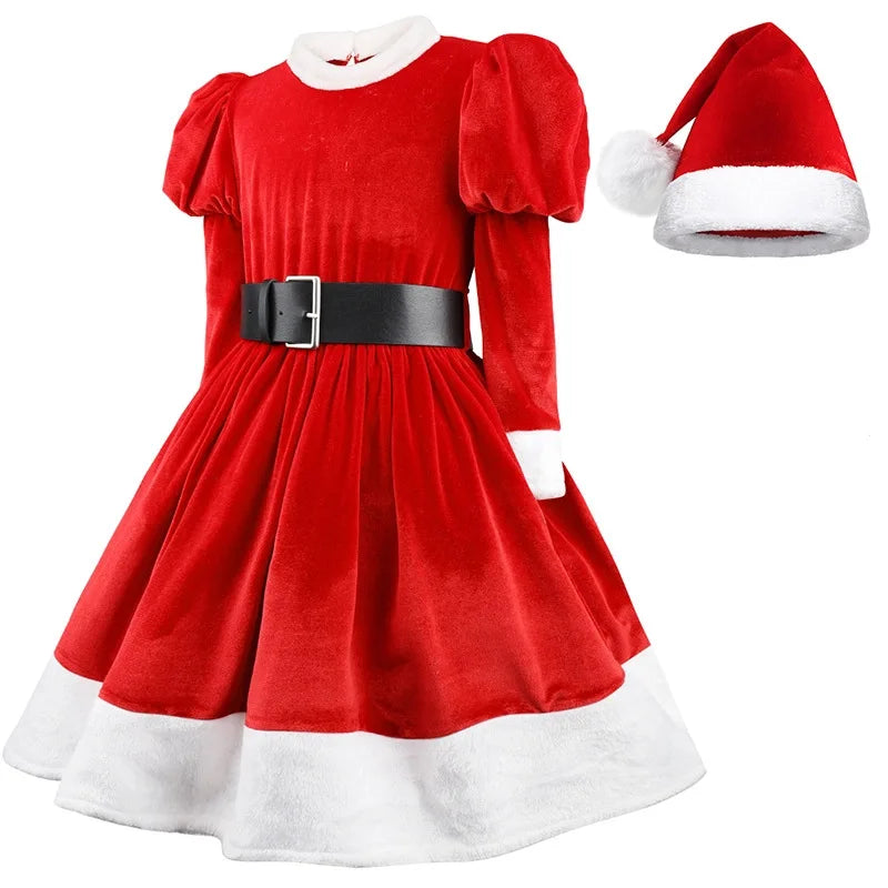 Santa Girl Christmas Dress – Festive Velvet Holiday Outfit