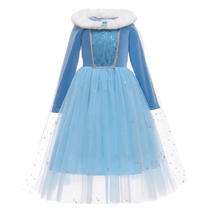 Disfraz de Reina de Hielo con cuello de peluche para niña