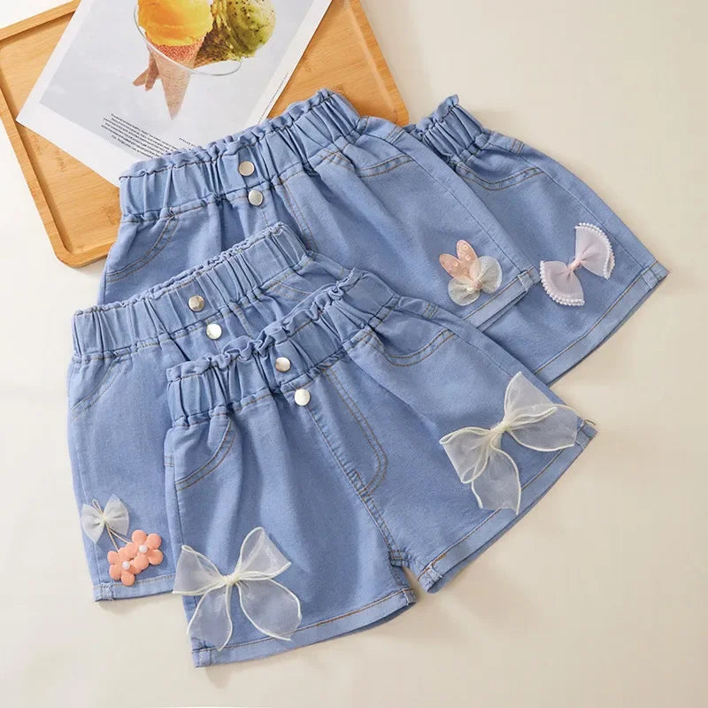 Shorts vaqueros suaves con lazos y bonitos detalles