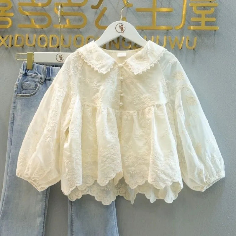 Lace Top & Ruffle Flare Jeans Set