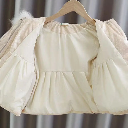 Winter Princess Puffer Coat – Soft Gold Elegance