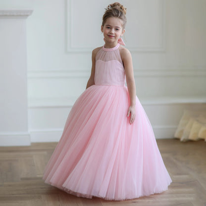 Vestido largo de tul princesa rosa para niñas