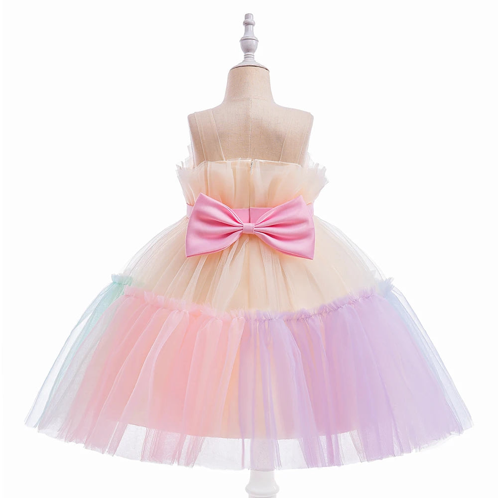 Regenbogen-Tüll-Prinzessinnen-Partykleid