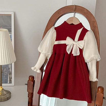 Vestito con fiocco rosso per le feste per bambine