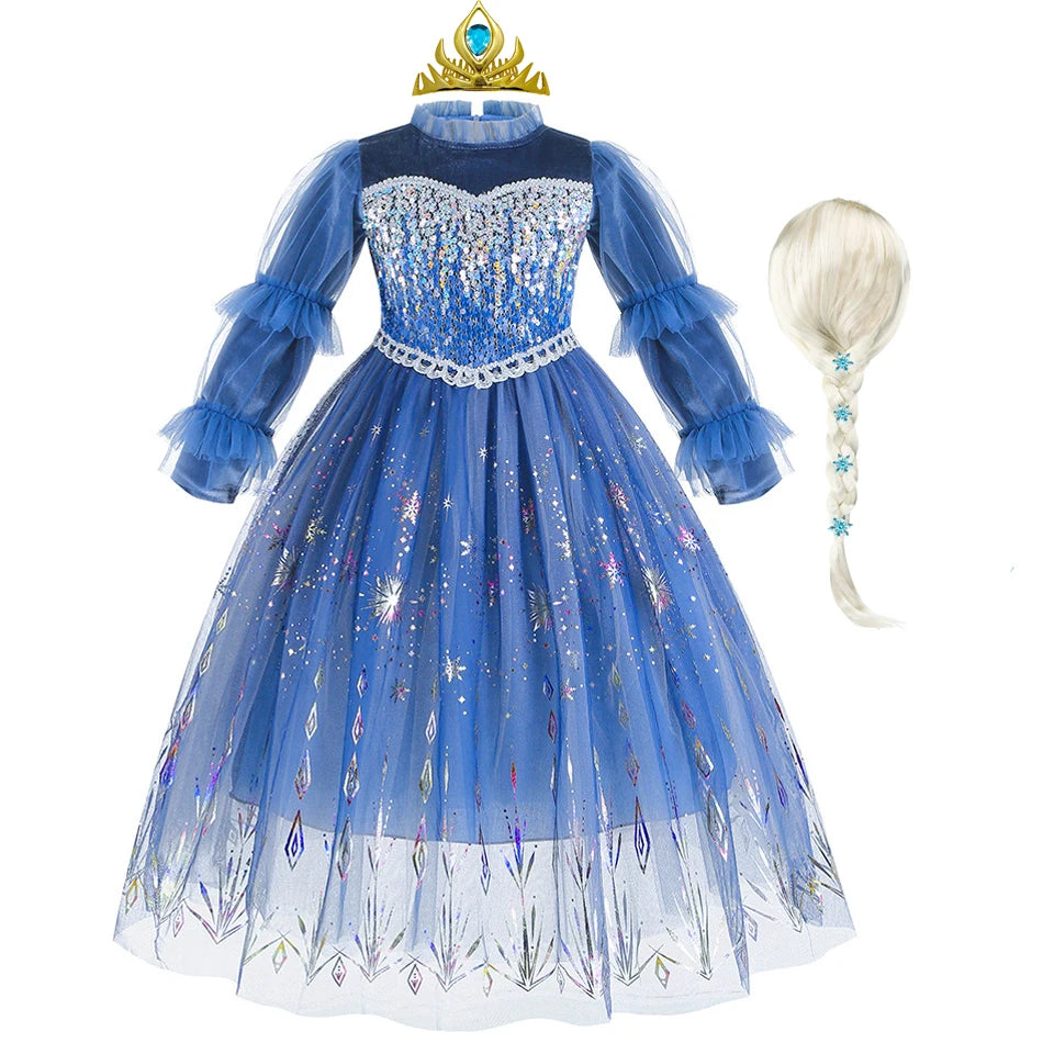 Disfraz de Reina de Hielo de terciopelo y lentejuelas para niña