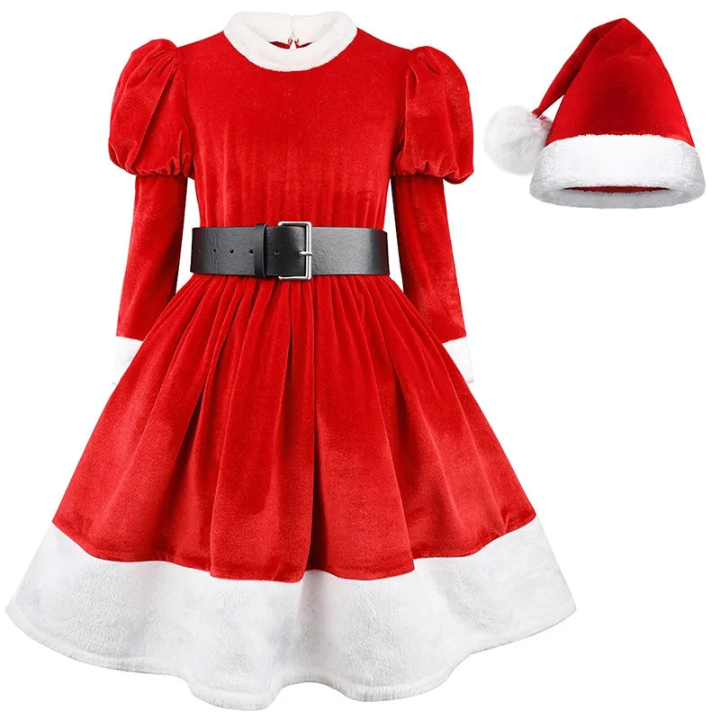 Santa Girl Christmas Dress – Festive Velvet Holiday Outfit