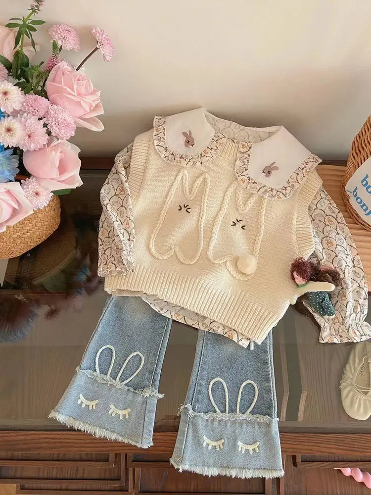 Bunny Knit & Jeans 3-Piece Girls' Set