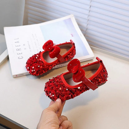 Velvet Bow Sequin Mary Jane Shoes