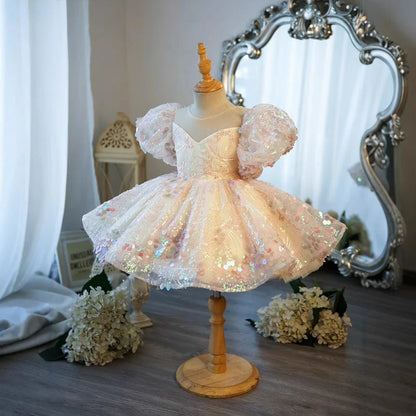 Girls Sparkly Sequin Princess Dress with Bow