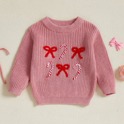 Girls’ Pink Candy Cane Christmas Sweater