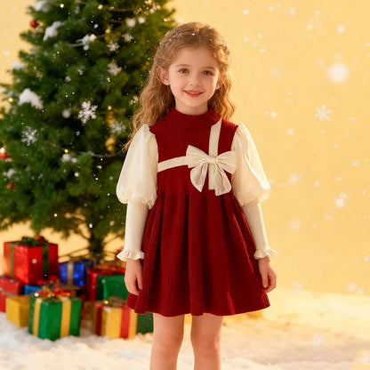 Vestito con fiocco rosso per le feste per bambine