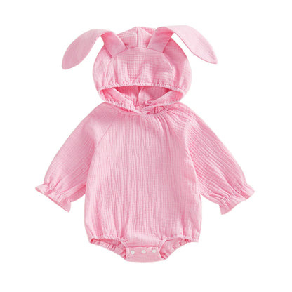 Baby Bunny Hooded Romper – Soft Muslin Cotton