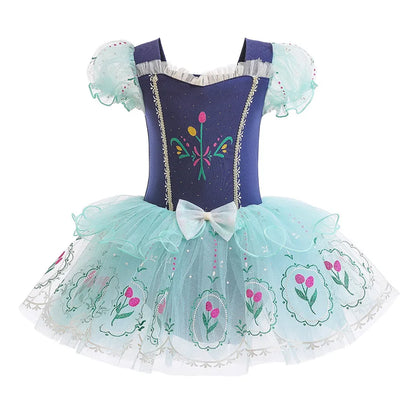 Magic Tree Kids ice princess tutu dress for girls in winter sparkle blue with puffy skirt, front view
