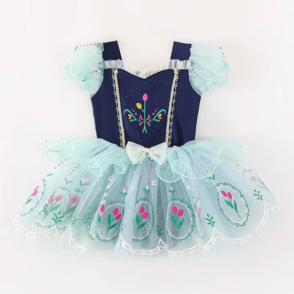 Sparkling ice princess dance costume for toddlers with layered tulle skirt, close-up detail