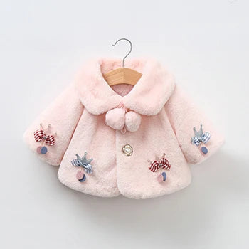 Blush pink plush faux fur jacket for baby girls 0-18 months